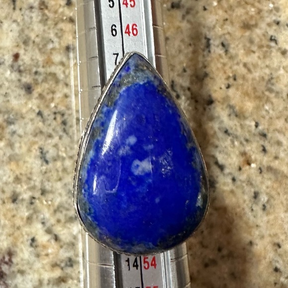 Lapis Lazuli Natural Stone Teardrop Silver Plated Ring Minimalist Setting.  5.75 - Picture 6 of 10